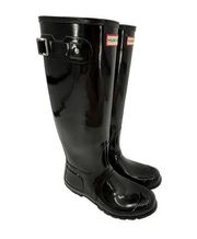 Hunter  Boots Womens Size 8 Original Tall Gloss Rain Black Waterproof Rubber