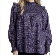 Barbour Midhurst Top Floral Ditsy Print Smocked Ruffle Lyocell Long Sleeve 8 New