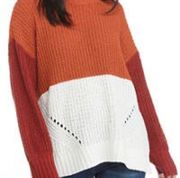 True Craft Junior’s Chenille Tunic Color Block Sweater Red Orange White XL