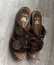 Dansko Dixie Brown Leather Open Toe Swirl Sandals