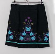 Embroidered Black A-Line Skirt