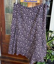 Vintage Rena Rowan Skirt 18 Size Purple Floral A-Line Flutter Asymmetric Hem