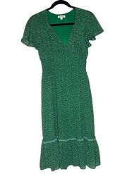 704-MAX STUDIO Green Floral Ruffle Sleeve Dress