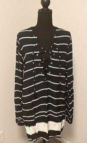 Navy and Cream Striped Shift Dress / L / NWT