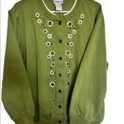 Bon worth vintage green button down flower cardigan sweatshirt size xl