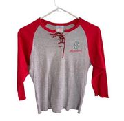 Mariners lace-up 3/4 raglan t-shirt Red Gray Women's size M Vintage