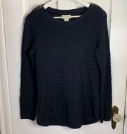 Lucy & Laurel Boat Neck Navy Waffle weave Knit Sweater Size Medium