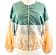 Anthropologie Elevenses Womens XS/S Colorblock Windbreaker Jacket Peach Green
