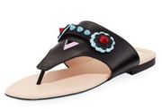 Flowerland women’s studded flat leather thong sandal size IT 40 US 10