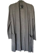 NEW Tahari Grey Cardigan Merino Wool Blend Open Front Dual Pockets size Small