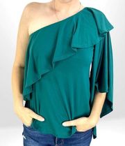 SUSANA MONACO Teal Flounce One Shoulder Top