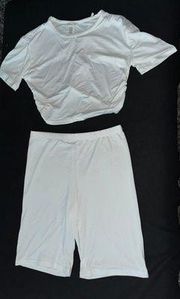 NWT White Two Piece Biker Shorts Set