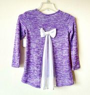 NWT Juniors Medium Lavender Purple Glittery Top with White Sheer Bow Winter