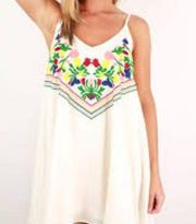 A. Peach Tahiti Getaway embroidered tunic mini dress size small