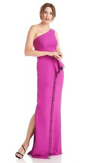 JS Collections Hayley One Shoulder Crepe Dotted Tulle Gown in Cerise 4 New