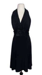 Evan Picone Black Sleeves Sequin Cocktail Halter Style Dress Sz 16