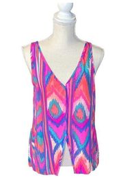 100% Silk Pink Multicolor Tank Top Medium