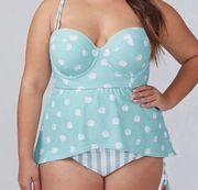 NEW  Striped Aqua Seashell Tankini Swimsuit SET Size 44D / 20
