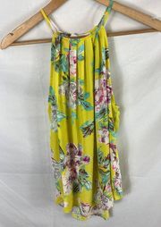 Lush Pleated Halter Tank Yellow Floral Pattern Size XS