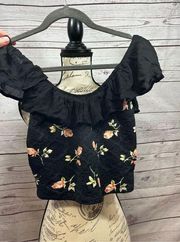 Kimchi Blue small black crop top with flowers - 2618