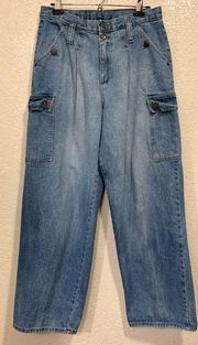 Vintage 90s Y2K Blue Cargo High Rise Straight Leg Grunge Jeans