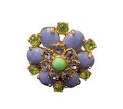 J crew statement ring - purple and green flower with gold tone band