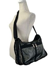 Vintage Lesportsac Deluxe Everyday Bag Crossbody Metallic Gray Black Purse