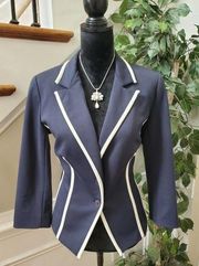 New York & Company Women's Blue Polyester Single Breasted 2 Button Blazer Size M
