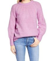 Caslon Womens Pink Tulle Rib Yoke Pullover Plush Crewneck Sweater