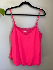 Pink Lace Trim New Tank Top Hot Pink