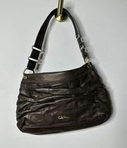 Cole Haan Metallic Bronze Soft Rouched Leather Zip Shoulder Handbag Purse