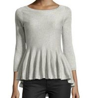 Philosophy Silver Peplum Scoop Neck Metallic Top S