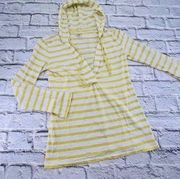 Ann Taylor Loft Shirt Womans XS Yellow White Stripe Long Sleeve V Neck Hoodie
