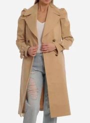 NWOT AVEC LES FILLES Puff Sleeve Belted Trench Coat Tan Camel Neutral Size XS