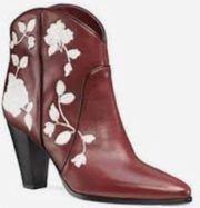 Dalton Western Bootie in Burgundy w/ Ivory Embroidery