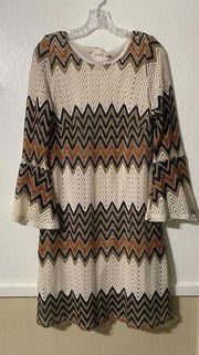 Tacera Boho Hippie Crochet Midi Dress Womens 1X Artsy Aztec Bell Sleeve Academia