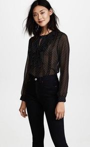 L’Agence Womens Black Star Print Chiffon Ruffle V Neck Blouse