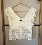 AQUA Crochet Flutter Sleeve Top size Small