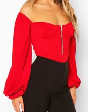 Red Bodysuit Off Shoulder