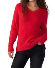 Women’s Fuzzy V Neck Long Sleeve Sweater in Red Size XS