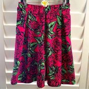 👗LulaRoe Red/Green/Black Rose Floral Print Pleated Skirt Sz Medium ECU!