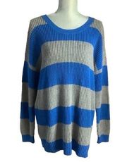 Torrid sweater knit blue gray pullover drop shoulder striped long sleeve Sz 1X