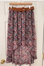 Belted Liberty Floral Western Hi-Low Midi Skirt