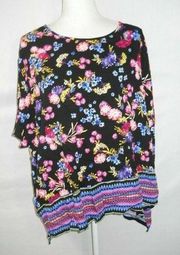 𝅺NWT East 5th Women's Natali Border Black Floral Oversized Top Size M
