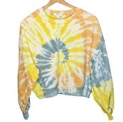 AGOLDE Balloon Sleeve Tie-Dye Sweatshirt Cropped Yellow Blue Small A7044