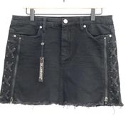 Blank NYC Womens Size 30 Be a Frayed Lace Up Denim Jean Skirt Black Grunge Y2K