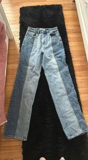 90s Boyfriend Jeans / two tone split jeans