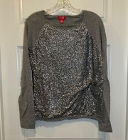 Elle Grey Knit Sequin Front Scoop Neck Sweater size XL