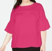 BAR III Solid Magenta Pink 3/4 Bell Sleeve Boho Polyester Work Blouse Top Small