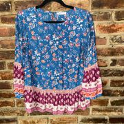 BeachLunchLounge Multicolored Floral Long Sleeve Blouse Women's Size Small